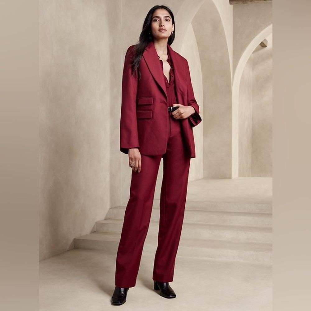 Banana Republic Lido Sculpted Italian Wool Blazer in Malbec Red Size 10